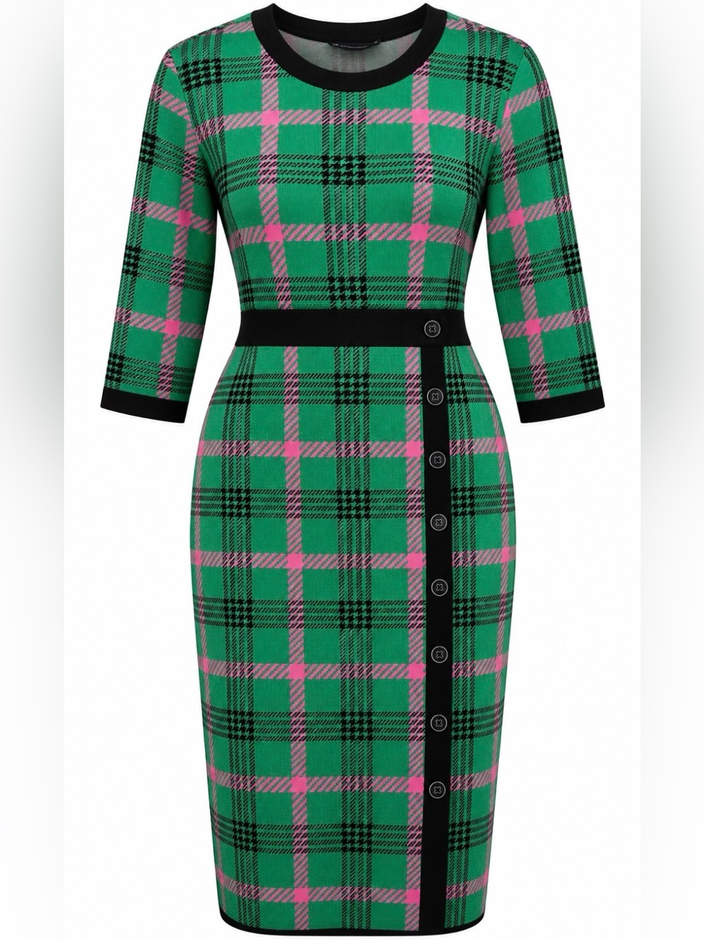 New York & Company Green and Pink Plaid Sweater Dress XL